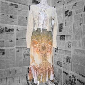 Cal Style Boho Maxi Skirt M Multicolor Paisley Print Ruffle Festival Cottagecore